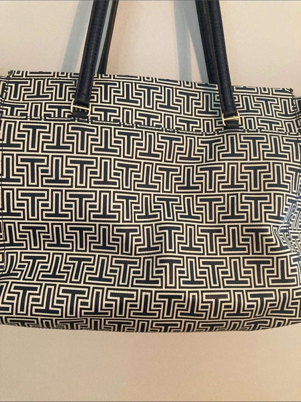 Tory Burch Black and White Signature Geometric Tote